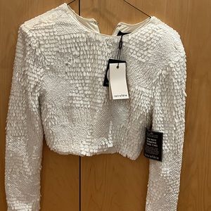 Leanne Feather Sequin Top in White